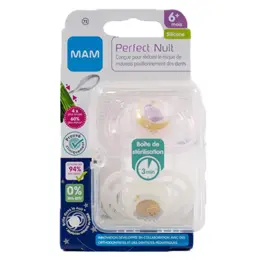 MAM Perfect Sucette Anatomique Nuit +6m Hibou Chat Lot de 2 + Boîte de Stérilisation