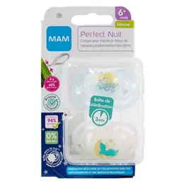 MAM Perfect Sucette Anatomique Nuit +6m Paresseux Dinosaure Lot de 2 + Boîte de Stérilisation