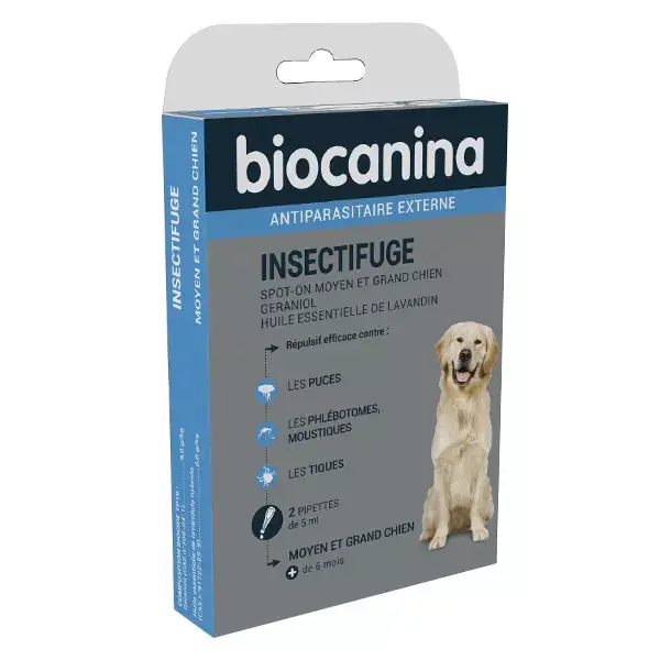 Biocanina Insectifuge Naturel Spot-On Moyen et Grand Chien 2 pipettes