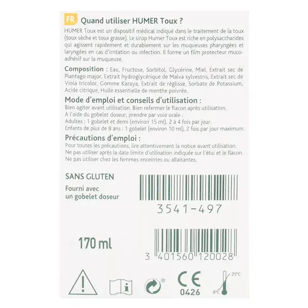 Sirop pour la toux sèche ou grasse Humer 170ml | Pas cher
