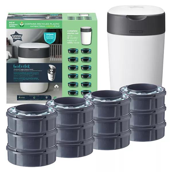 Tommee Tippee Starter Pack  Twist & Click Bianco Pattumiera  + 12 ricariche