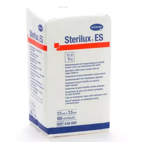 Hartmann Sterilux-ES Non Sterile Hydrophilic Gauze Compress 8 Ply 17 Sutures 7.5 x 7.5cm 100 units