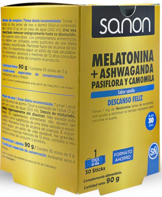 Sanon Melatonina + Ashwanda, Pasiflora y Camomila 30 Sticks Sandía