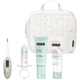 Suavinex Baby Gift Set with Digital Thermometer + Nasal Cleanser + Chest Balm + Diaper Cream (White)