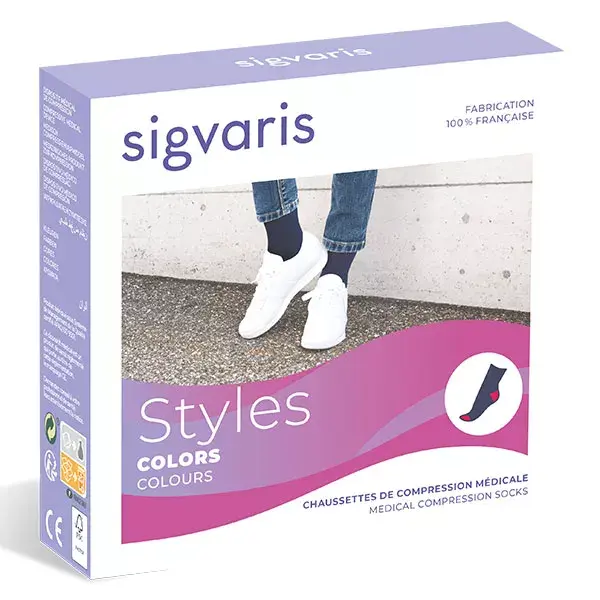 Sigvaris Styles Colors Chaussettes Classe 2 Normal Taille S Noir Turquoise