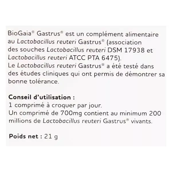 BioGaia Gastrus Arôme Mandarine 30 comprimés 