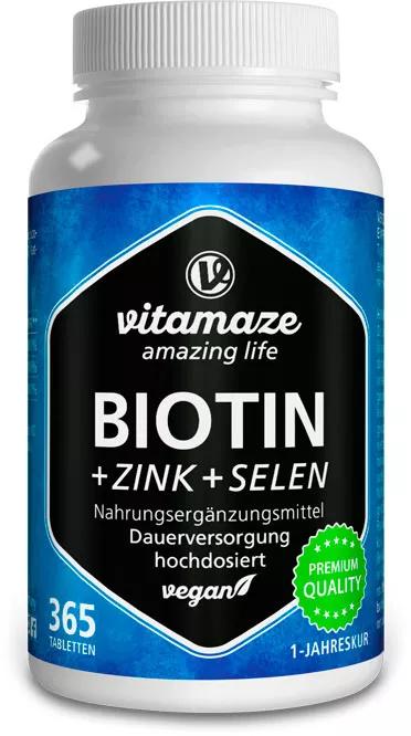 Vitamaze Biotine 10 mg + Zinc + Sélénium 365 Comprimés Végétaliens