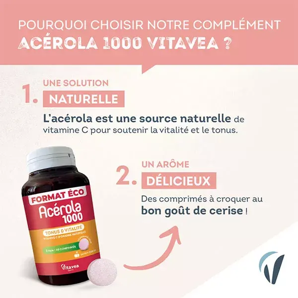 Vitavea Acérola 1000 Vitamine C Goût Cerise 60 comprimés à croquer