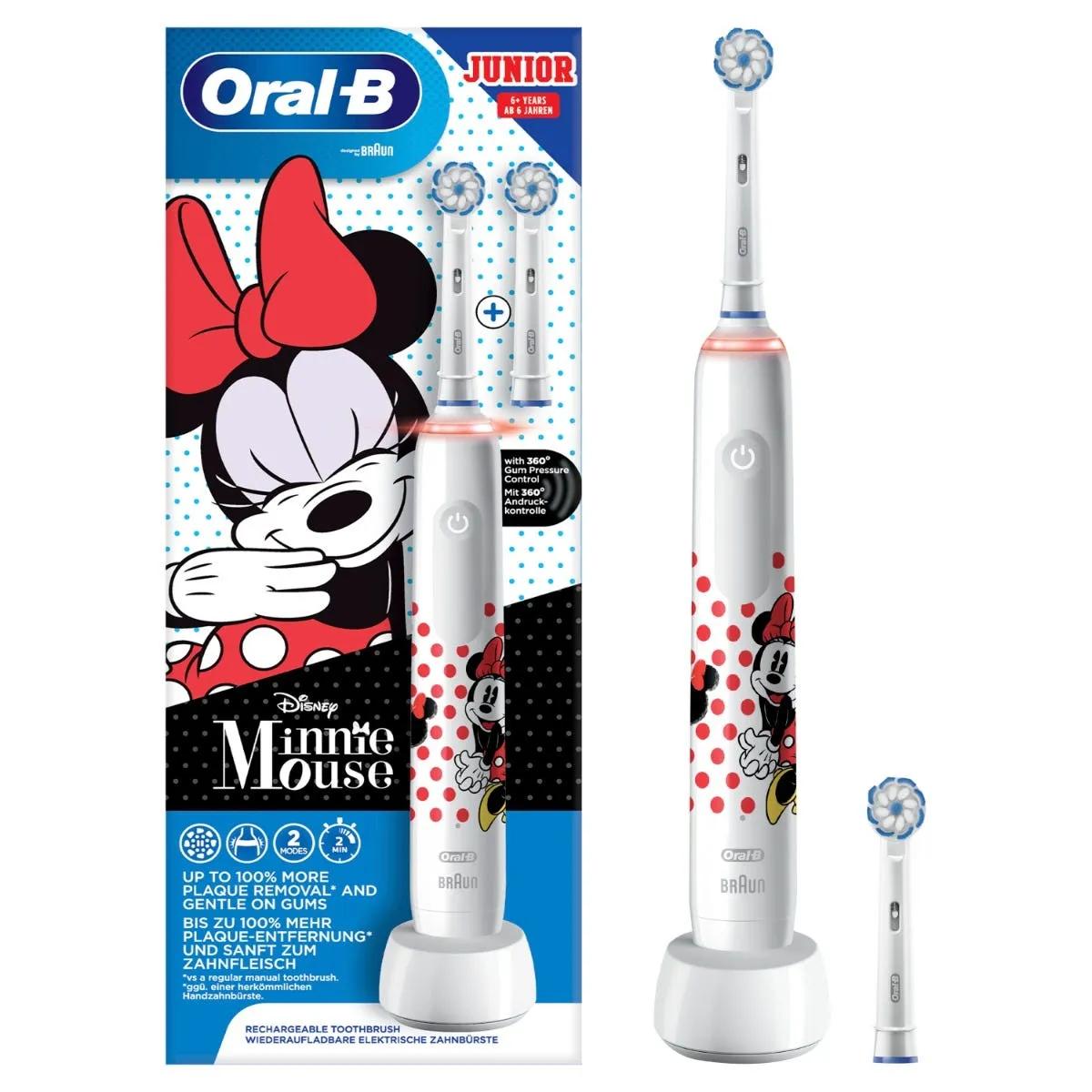 Oral-B Spazzolino Elettrico Ricaricabile Junior Minnie +6 Anni, 2 Testine, 1 Spazzolino