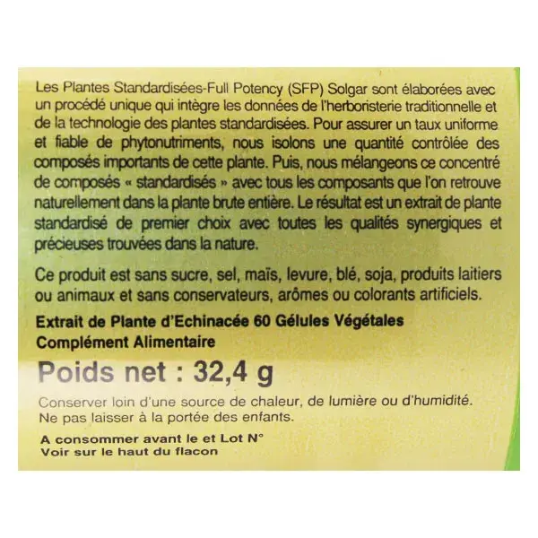 Solgar SFP Echinacée 60 gélules végétales