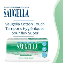 Saugella Cotton Touch Tampon Hygiénique sans Applicateur Flux Important - Pack 16