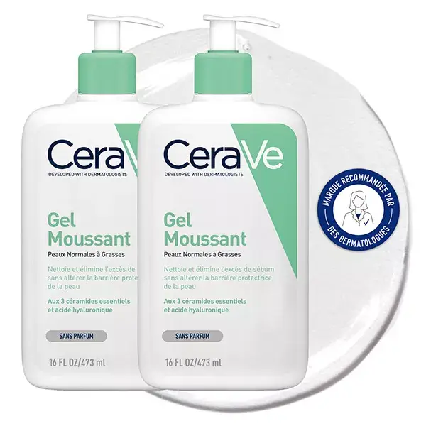 CeraVe Nettoyants Gel Moussant Peaux Normales à Grasses 2x473ml 