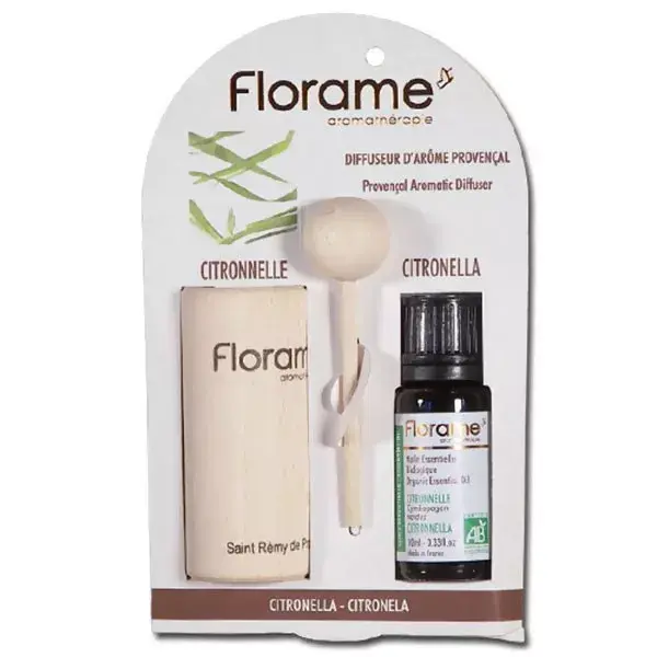 Florame Aromathérapie Diffuseur d'Arôme + Huile Essentielle Citronnelle Bio 10ml