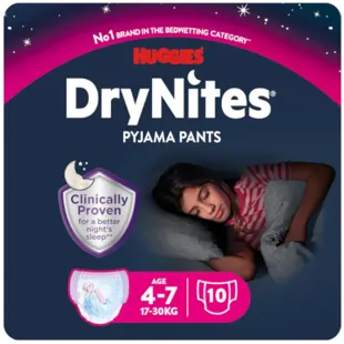 Huggies DryNites Pañales de Noche Niña Talla 4-7 (17-30 Kg) 10 Uds