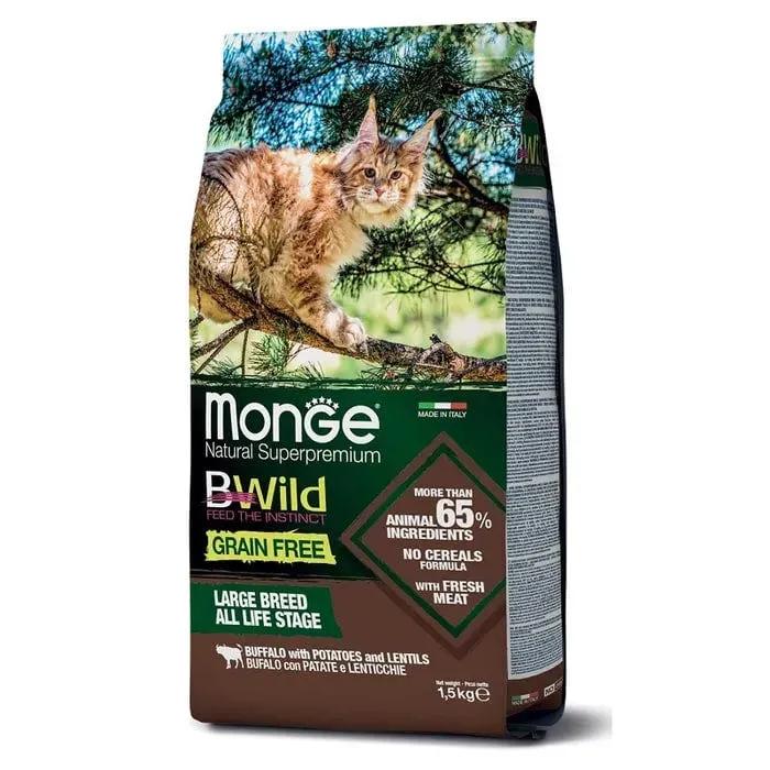 Monge B Wild Grain Free All Life Stage Large Breed Con Bufalo Patate Lenticchie Cibo Secco Gatti Sacco 1,5 Kg