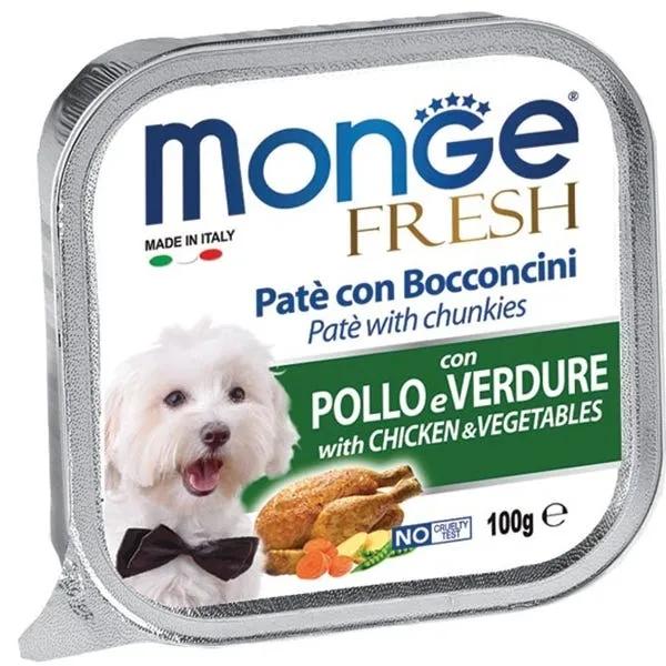 Monge Fresh Paté E Bocconcini Con Pollo E Verdure Cibo Umido Per Cani Adulti 100G