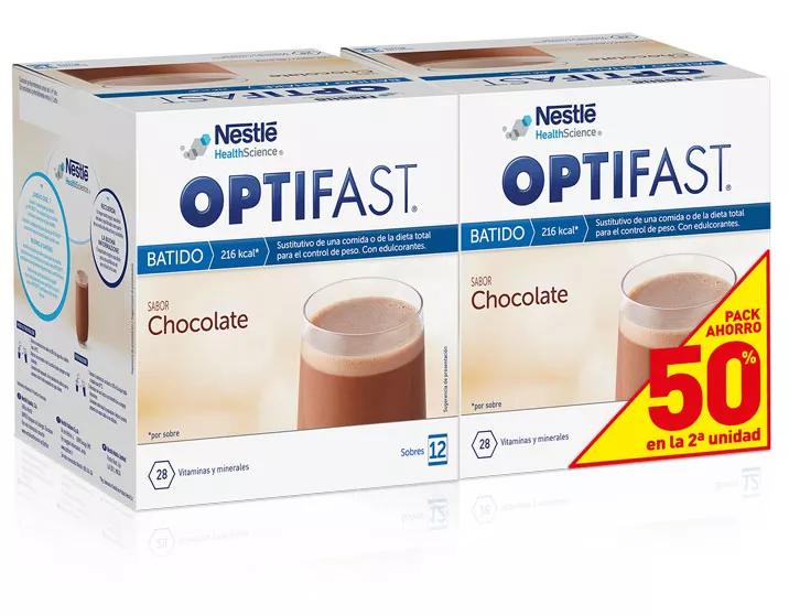 Pack Duplo Optifast Chocolate Shake 12 Umschläge von 55 Gramm