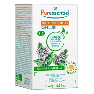 Capsule di olio essenziale Puressentiel, capsule biologiche di menta piperita, 60 capsule