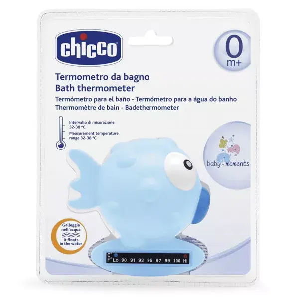 Chicco Bien-Être & Protection Thermomètre de Bain avec Bande Thermique +0m Poisson Bleu 