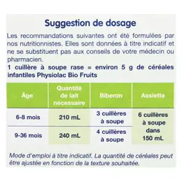 Physiolac Bio Céréales Fruits +6m 200g