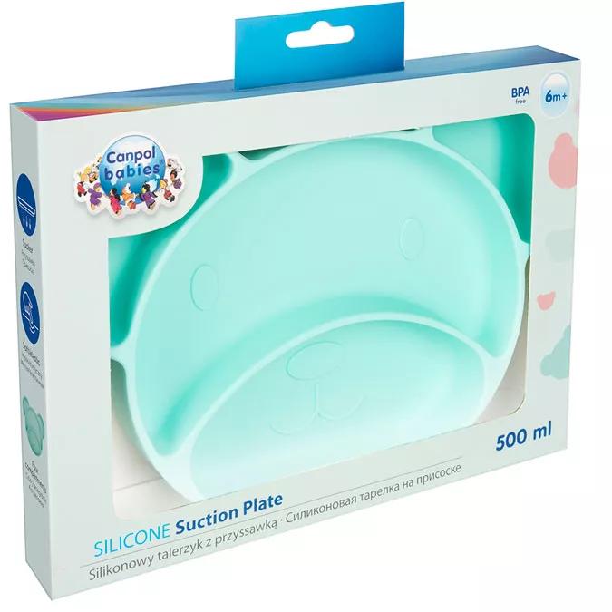 Canpol Babies Siliconen Bord met Compartimenten en Zuignap +6m 500 ml Mint Green
