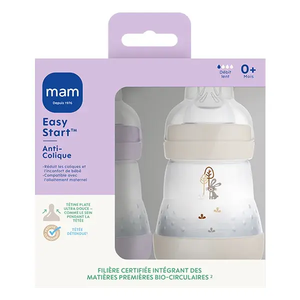 Mam Biberon Esac Lilla + Sabbia Ciuccio Flusso 1 2 x 160ml