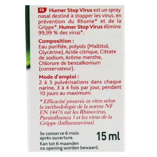 Humer Stop Virus Prévention Rhume Grippe dès 1 an Spray Nasal 15ml