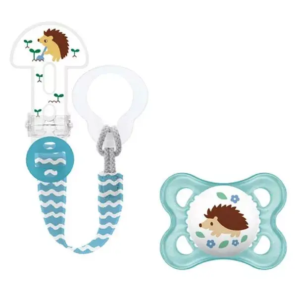 MAM Silicone Pacifier Kit 0-6m + Pacifier Clip Cat Clear