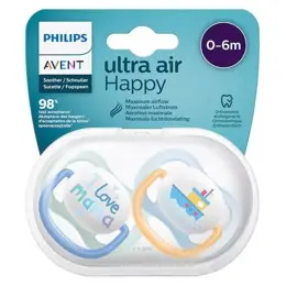 Avent Sucette Symétrique Ultra Air +0m Love Mama Bleu Lot de 2