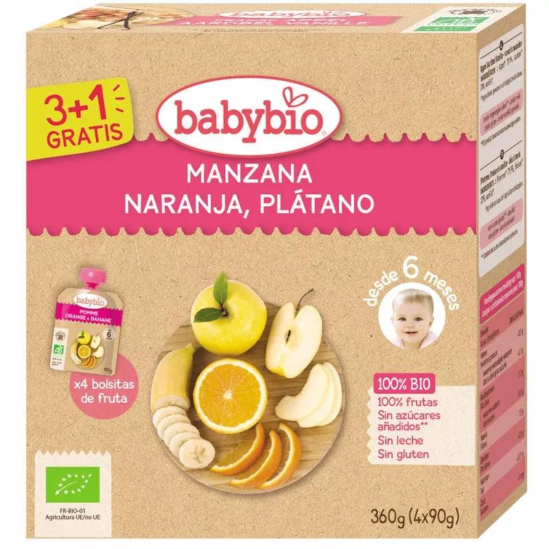 BabyBio Pouche Manzana, Naranja y Plátano Bio 4x90gr