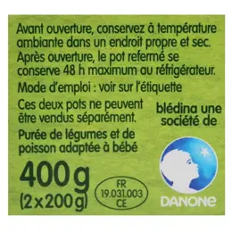 Blédina Les Récoltes Bio Carottes Poireaux Epeautre Saumon Lot de 2 x 200g