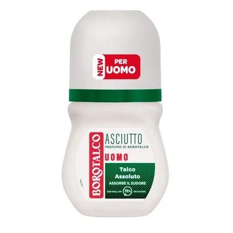 Borotalco Deodorante Uomo Roll-On Asciutto con Talco Assoluto Senza Alcool Profumo Borotalco 50 ml