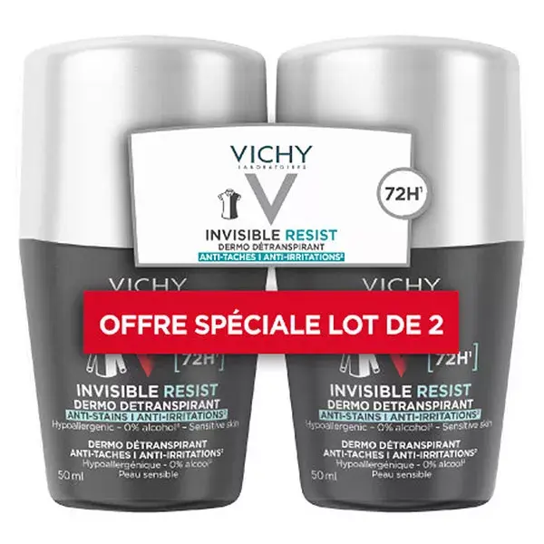 Vichy Homme Dermo-Détranspirant Invisible Protect 72H Lot de 2 x 50ml