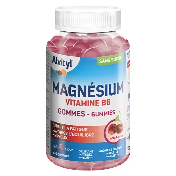 Alvityl Magnesium Vitamin B6 Fatigue and Nervous Balance From 12 years Cherry flavor 45 gummies