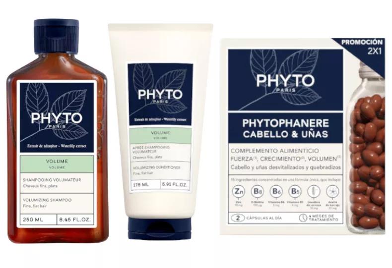 Phyto Volume Shampoo 250 ml + Volume Conditioner 250 ml + Haar en Nagels 2x120 Capsules