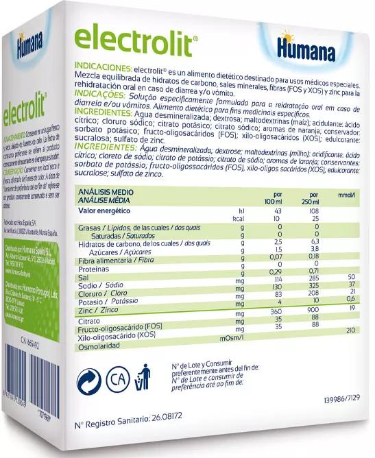 Humana Baby Electrolit Rehidratación Oral  3x250 ml