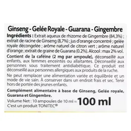 Juvamine 4G Formule Complète Ginseng Gelée Royale Guarana Gingembre 10 ampoules