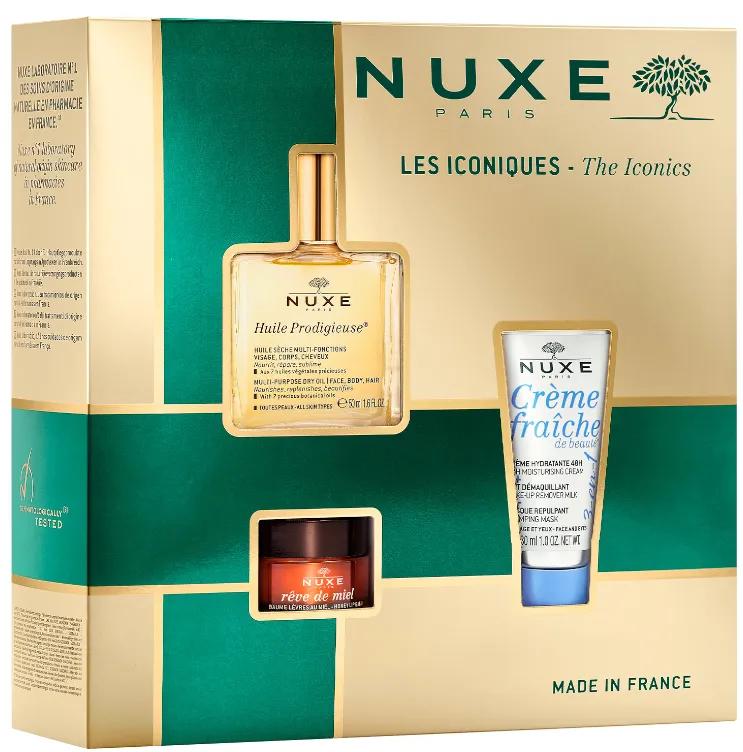 Coffret Nuxe Iconic Huile Prodigieuse + Baume Lèvres Rêve de Miel + Crème Fraîche