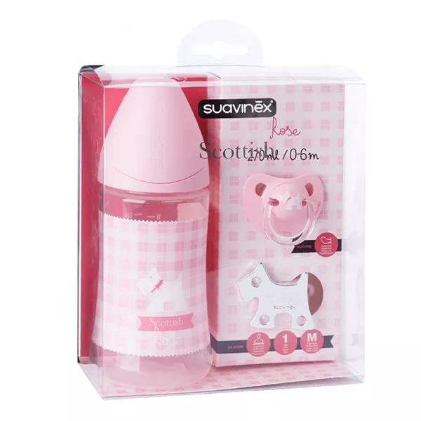 Suavinex Kit Biberón Silicona 0-6m + Chupete + Clip Chupete Rosa