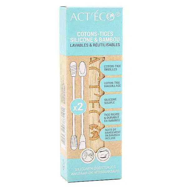 Act'Éco Coton Tige Réutilisable Bambou et Embout Maquillage Bleu Pastel
