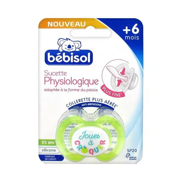Bebisol Physiological Pacifier Green Silicone "Cheeks to Chew" +6m