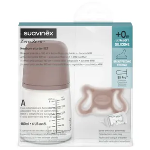 Suavinex Zero Zero Set Newborn Deep Adaptive Flow Bottle 180 ml + Pacifier +0m