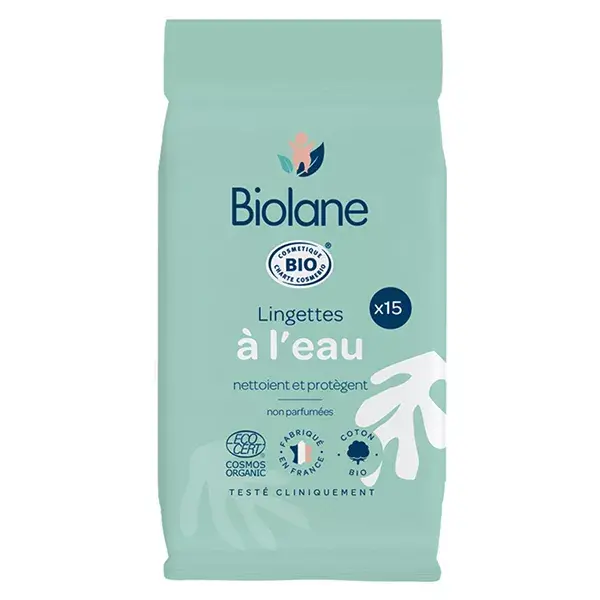 Biolane – Lingettes BIO - Format Pocket - 15 Lingettes composées à 99% d’Eau