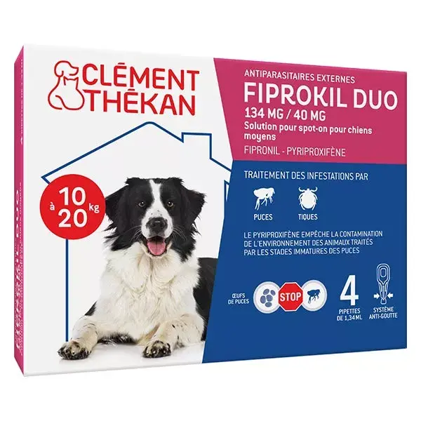 Clément Thékan Fiprokil Duo perros 10-20kg 4 pipetas