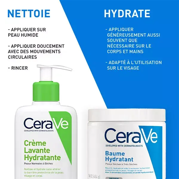 Cerave Routine Peaux à Tendance Atopique Crème Lavante Hydratante 473ml & Baume Hydratant 454g