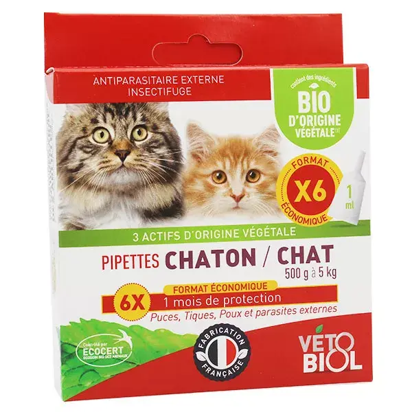 Vetobiol Antiparasitaire Pipette Chaton/Chat Bio 6x1ml