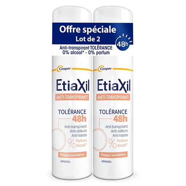 Etiaxil Anti-Transpirant Transpiration Modérée Aisselles Tolérance 48H Aérosol 2x150ml