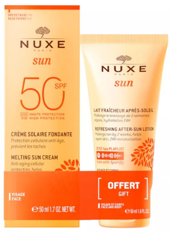 Nuxe Sun Crème Fondante Visage SPF50 50ml + Lait fraîcheur Après-soleil 50ml Gratuit