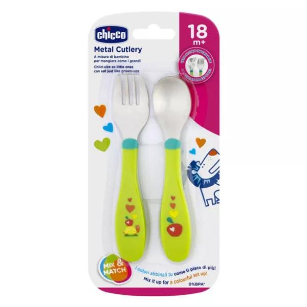 Chicco Mis Primeros Cubiertos Punta Inoxidable Verde +18m 1 par