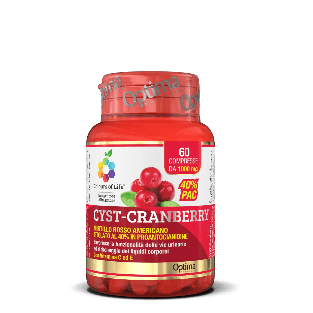 Optima Colours of Life Cyst-Cranberry Integratore Benessere Vie Urinarie 60 Compresse